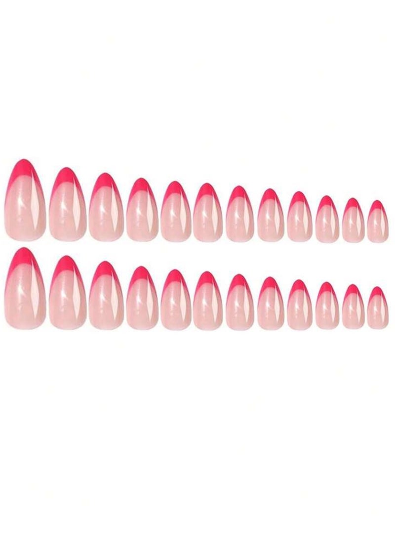 Shein - Almond nails with French edges in rose red  24PCS - Image 1