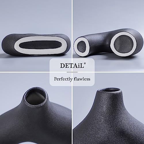 CEMABT Black Ceramic Vase Set of 2 for Modern Minimalist Bohemian Decor，Round Matte Donut Vases for Pampas Grass-Perfect for Living Room, Dining Table, Office Bedroom Shelf Decor Entryway, Console - Image 3