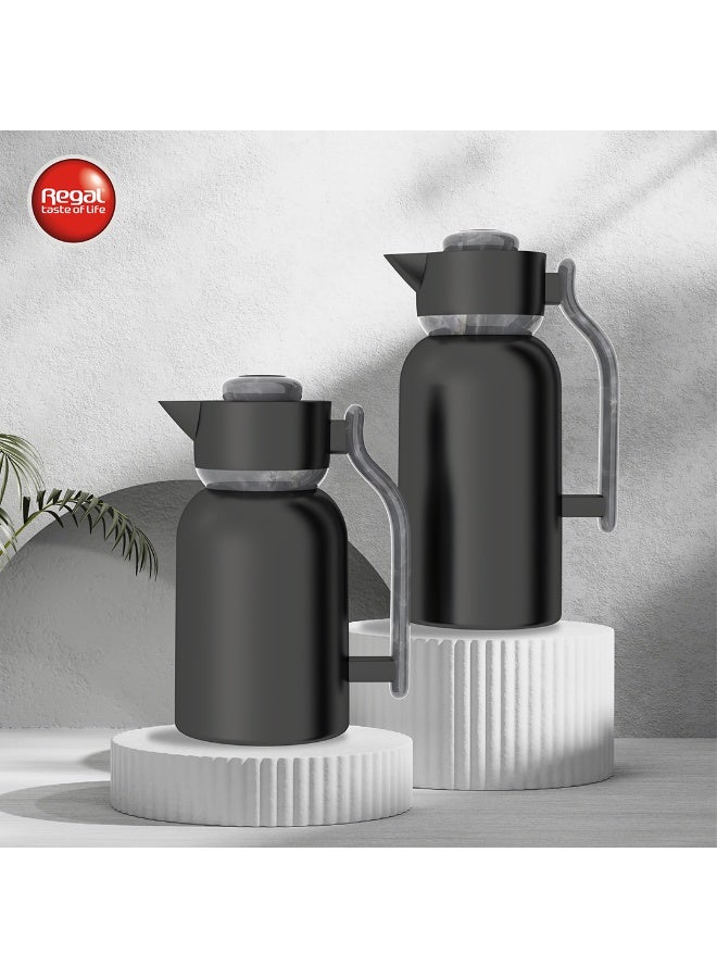 ريجال طقم حافظات سوائل ريجال من ريبل – سعة 1.0 لتر و1.3 لتر | ستانلس ستيل مزدوج الجدار | لون أسود مطفي ورمادي | لحفظ المشروبات الساخنة والباردة - Image 2