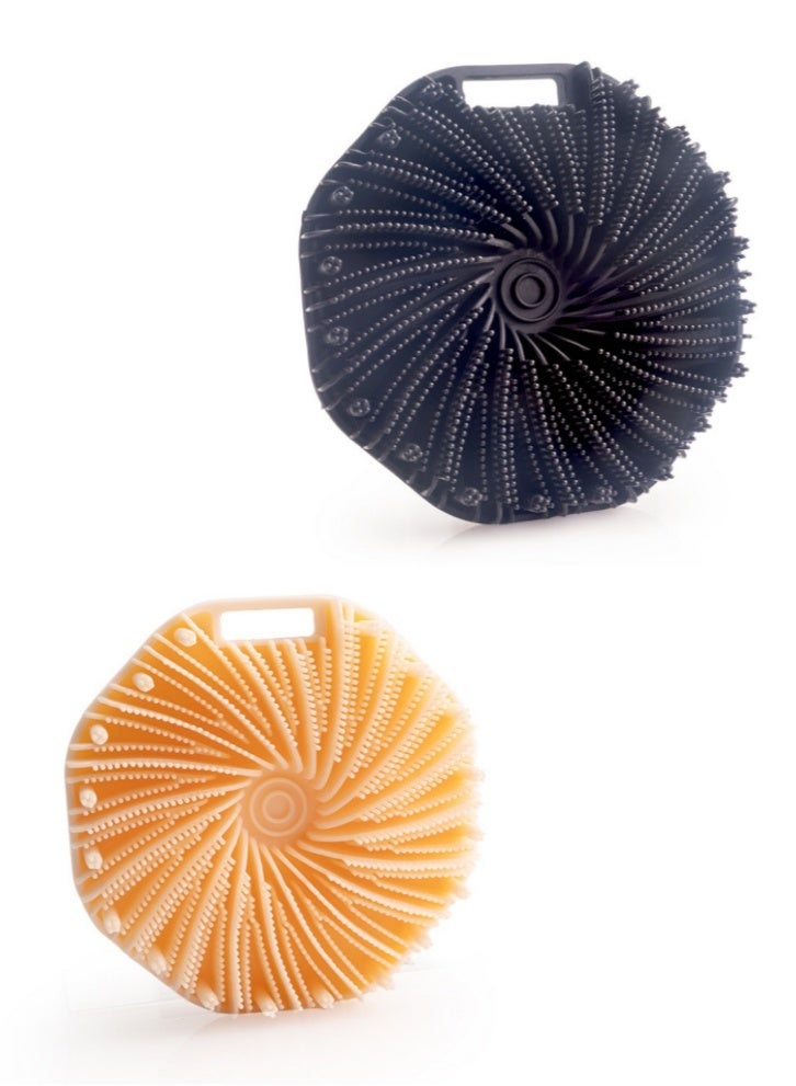 2PCS Silicone Bath Brush, Body Scrub Brush, Lathers Quickly, Gently Exfoliates, Suitable For All Skin Types (Black And Orange) - Image 1