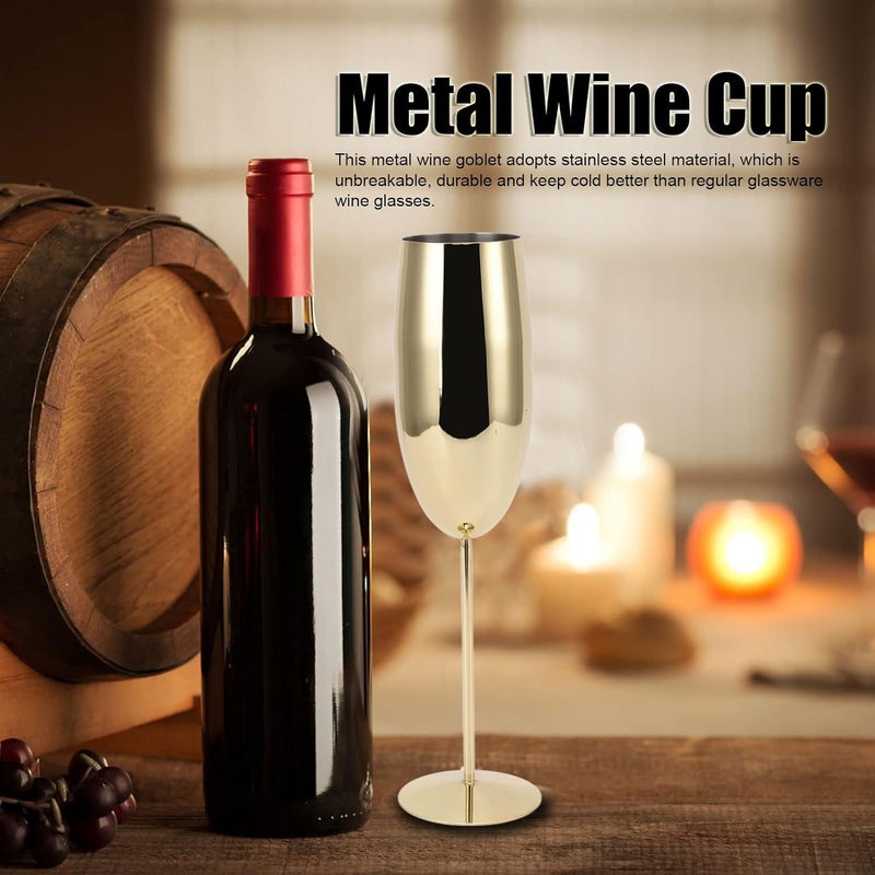 Zerodis Stainless Steel Wine Glass, Unbreakable Wineglasses Goblet with Stable Base Metal Wine Liqueur Cup for Party Wedding Banquet Travel Camping Pool (Gold Color 260ml) - Image 2