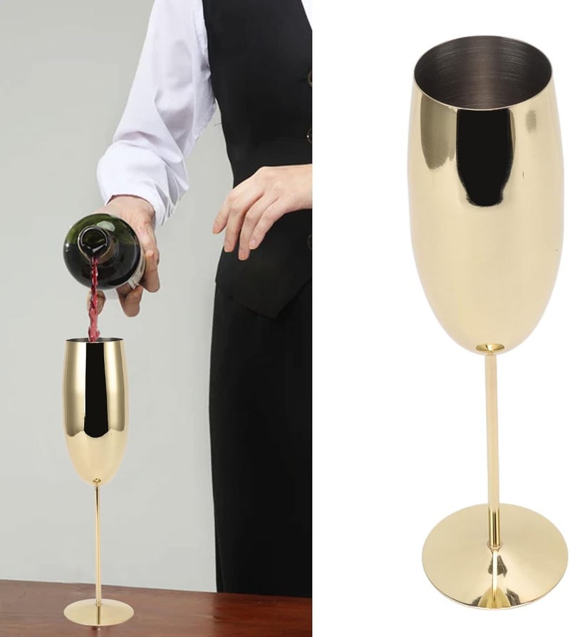 Zerodis Stainless Steel Wine Glass, Unbreakable Wineglasses Goblet with Stable Base Metal Wine Liqueur Cup for Party Wedding Banquet Travel Camping Pool (Gold Color 260ml) - Image 5