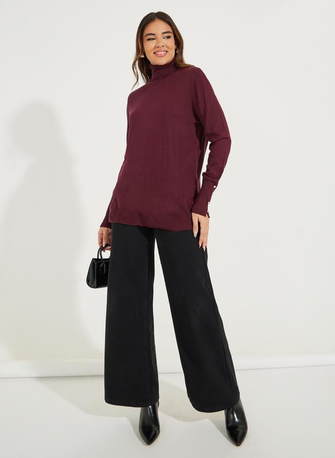 ستايلي سويتر بقصة سليم فت وياقة دائرية مع اكمام وازرار - Image 2