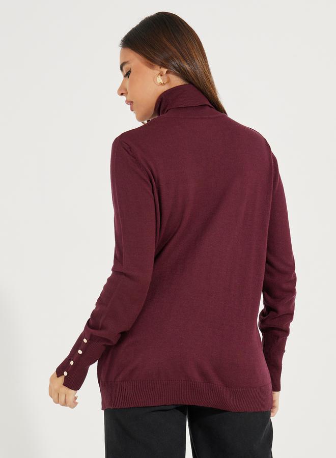 ستايلي سويتر بقصة سليم فت وياقة دائرية مع اكمام وازرار - Image 5