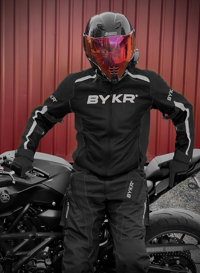 BYKR بنطلون BYKR للدراجات النارية للرجال والنساء، بنطلون خارجي من قماش كوردورا المدرع، بنطلون إندورو ATV ثنائي الاستخدام، بنطلون موتوكروس، بنطلون رحلات، بنطلون مغامرات (36WX30L، أسود) - Image 3