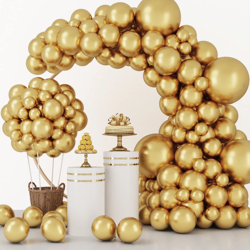 RUBFAC 129pcs Metallic Gold Balloons Different Sizes 18 12 10 5 Inch, Latex Balloon Garland Arch Kit for Party Graduation Wedding Holiday Happy Birthday Decoration - Image 1