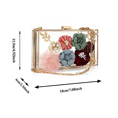 Gets Acrylic Purses and Handbags for Women Floral Beaded Embellished Clutch Elegant Banquet Evening Handbags Crossbody Bag Transparent - Image 4