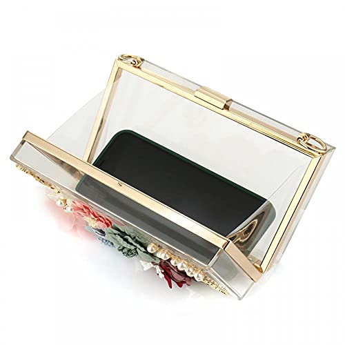 Gets Acrylic Purses and Handbags for Women Floral Beaded Embellished Clutch Elegant Banquet Evening Handbags Crossbody Bag Transparent - Image 3