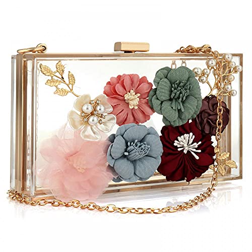 Gets Acrylic Purses and Handbags for Women Floral Beaded Embellished Clutch Elegant Banquet Evening Handbags Crossbody Bag Transparent - Image 1