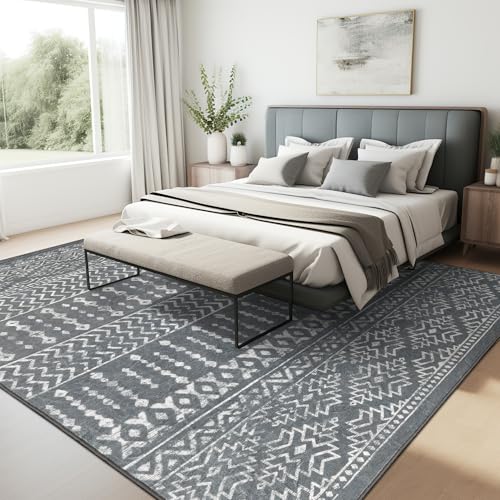 Art&Tuft Area Rug 5x7, Super Soft Ultra-Thin Moroccan Washable Rug, Anti-Slip Backing Rugs for Living Room, Foldable Geometric Machine Washable Area Rug(5'x7', Grey) - Image 4