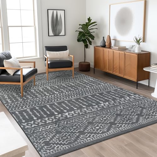 Art&Tuft Area Rug 5x7, Super Soft Ultra-Thin Moroccan Washable Rug, Anti-Slip Backing Rugs for Living Room, Foldable Geometric Machine Washable Area Rug(5'x7', Grey) - Image 3