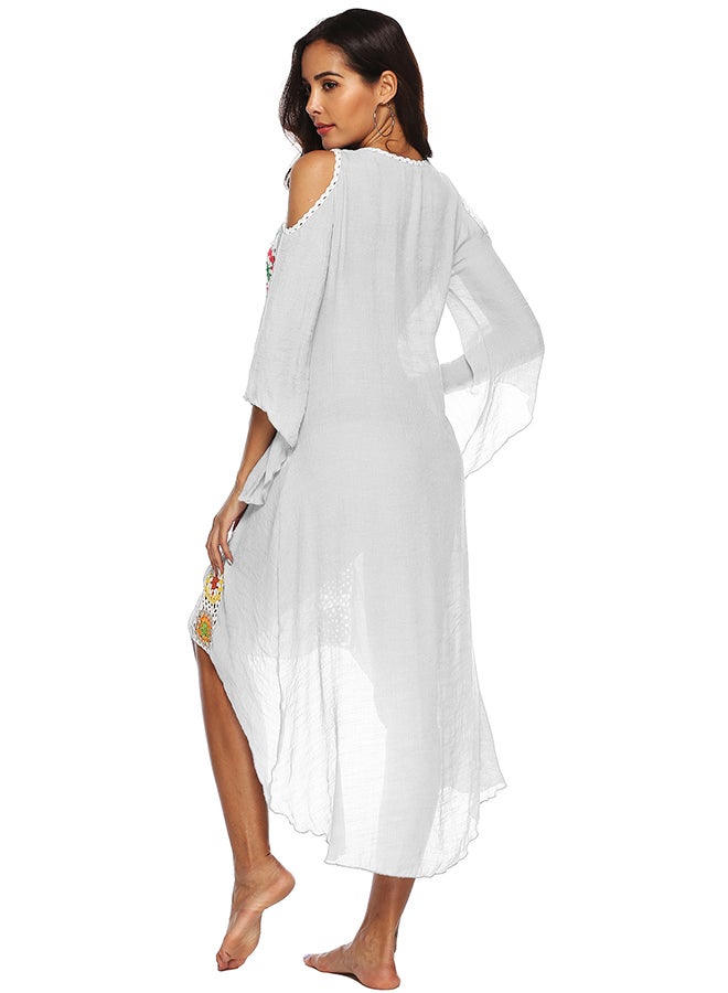 Embroidered Cold Shoulder Cover Up White - Image 2