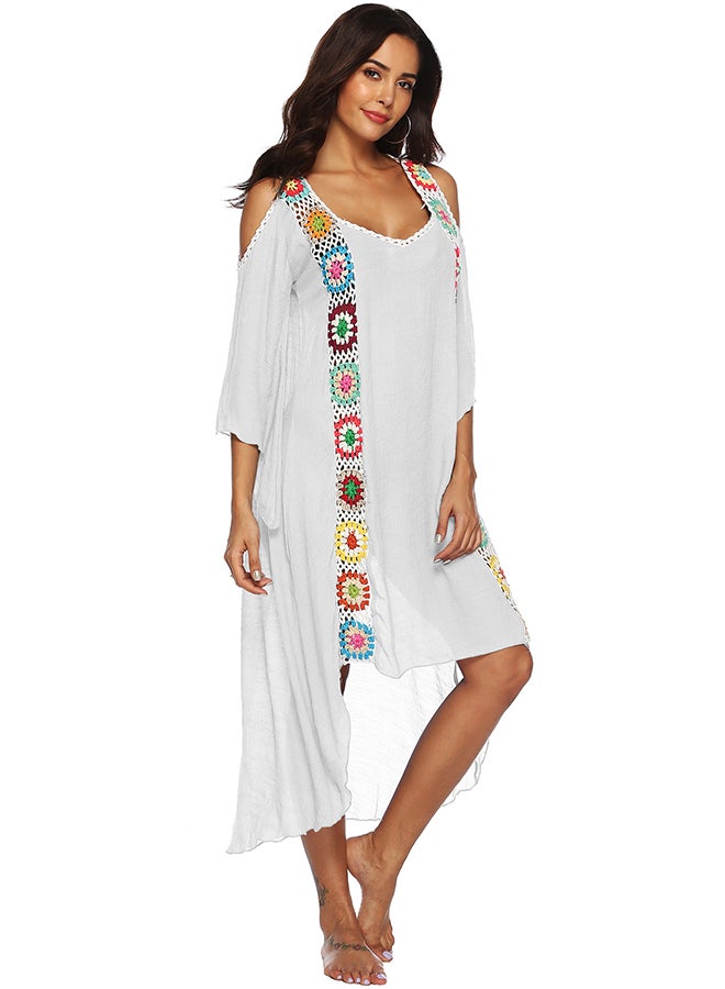 Embroidered Cold Shoulder Cover Up White - Image 3