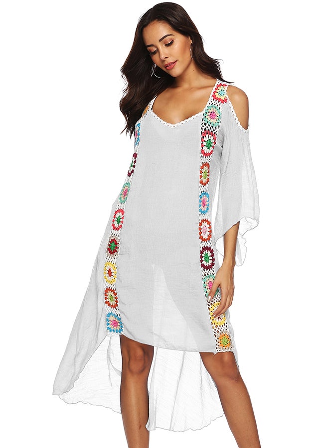 Embroidered Cold Shoulder Cover Up White - Image 1