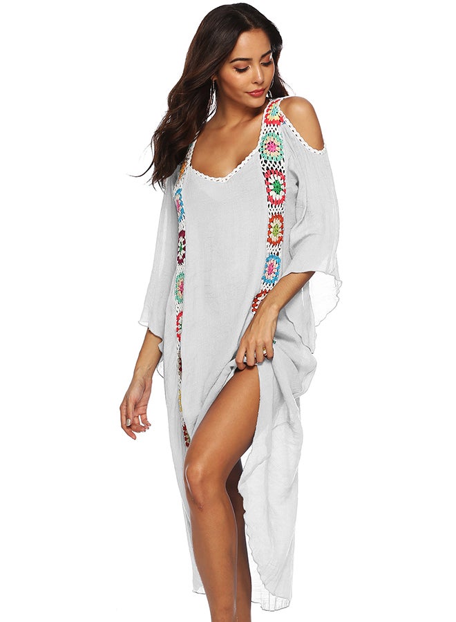 Embroidered Cold Shoulder Cover Up White - Image 4