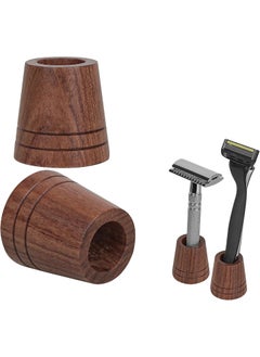 Linkidea Linkidea 2 Pacs Shaver Bracket, Opening Dia 0.7" Wood Men's Shaving Stand, Compatible with Sensor 3, Vector 3, Bathroom Travel Living Room.(Brown) 