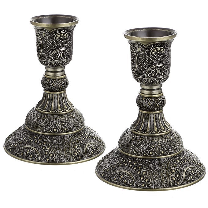 SET OF 2 TAPER CANDLE HOLDERS VINTAGE METAL PILLAR CANDLESTICK HOLDERS 4H ELEGANT BRASS CANDLE STICK HOLDERS DECORATIVE CANDELABRA SET FOR DINING TABLE CENTERPIECES WEDDING ANTIQUE BRONZE