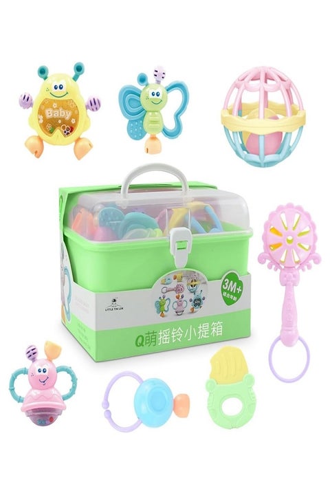 7 Pcs Sensory Soft Rubber Infant and Newborn Baby Rattle (Green)