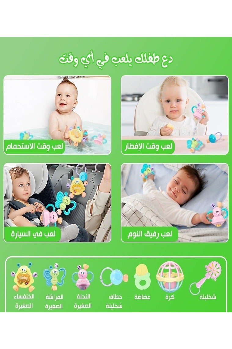 راتل بوكس 7 قطع من خشخيشة مطاطية ناعمة للأطفال الرضع والمواليد الجدد (أخضر) - Image 3