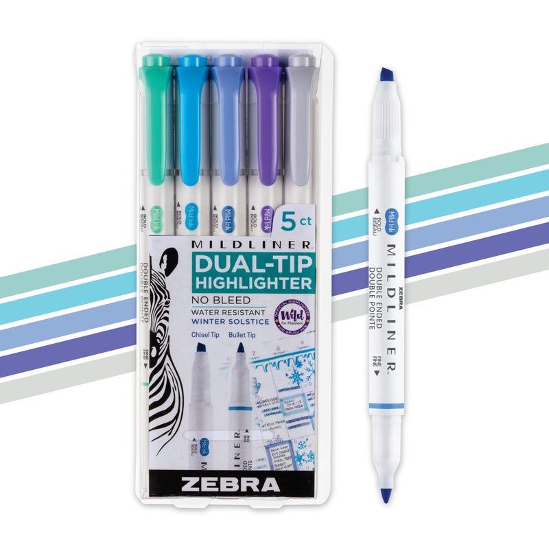 Zebra Pen Mildliner DualTip Highlighter Set Broad and Fine Tips No Bleed Ideal for Bible Highlighting Journaling and NoteTaking Assorted Winter Solstice Ink Colors 5Pack 78325 - Image 2