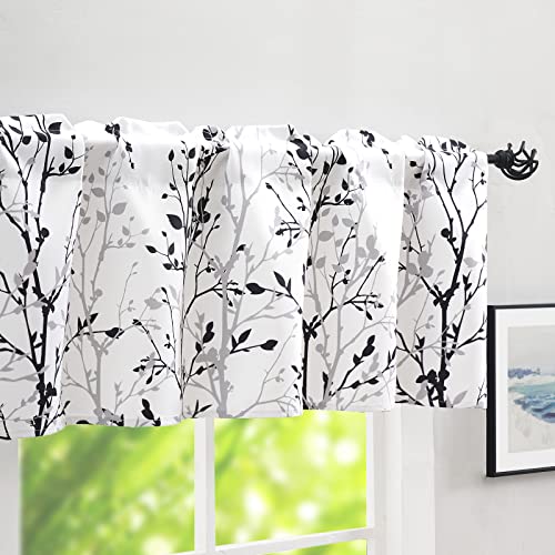 Luvyohmee Tree Branch Printed Valance Curtain, 18'' Long Kitchen Valance, Black, Grey Window Valances for Kitchen, Dining Room, Living Room, Bedroom, Kid’s Room 1Panel, 18''Lx52''W Valance, 1 Panel - Image 1