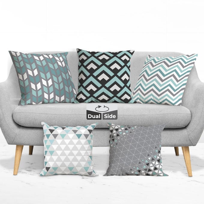 DESIGNER DECORATIVE PREMIUM POLYCOTTON THROW PILLOW CUSHION COVERS DOUBLE SIDE PRINTING SET OF 5 16 INCH X 16 INCH DESIGN 47