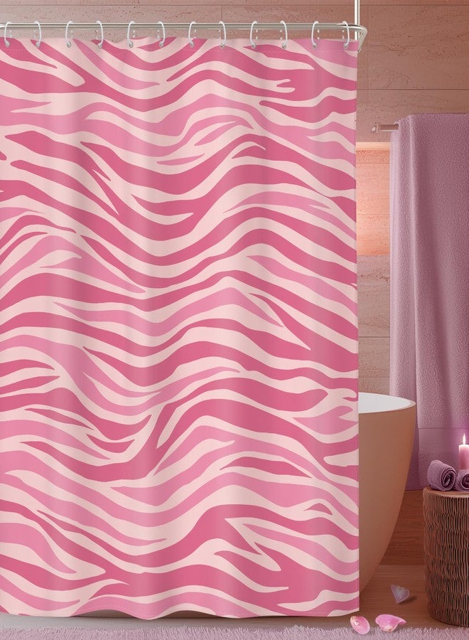 Riyidecor Pink Print Shower Curtain Girls Retro Hot Pink Girly Animal Cute Modern Abstract Vintage Tiger Zebra Print Women 60Wx72H Inch Fabric Decor Bathroom Polyester Waterproof 12 Pack Hooks - Image 1