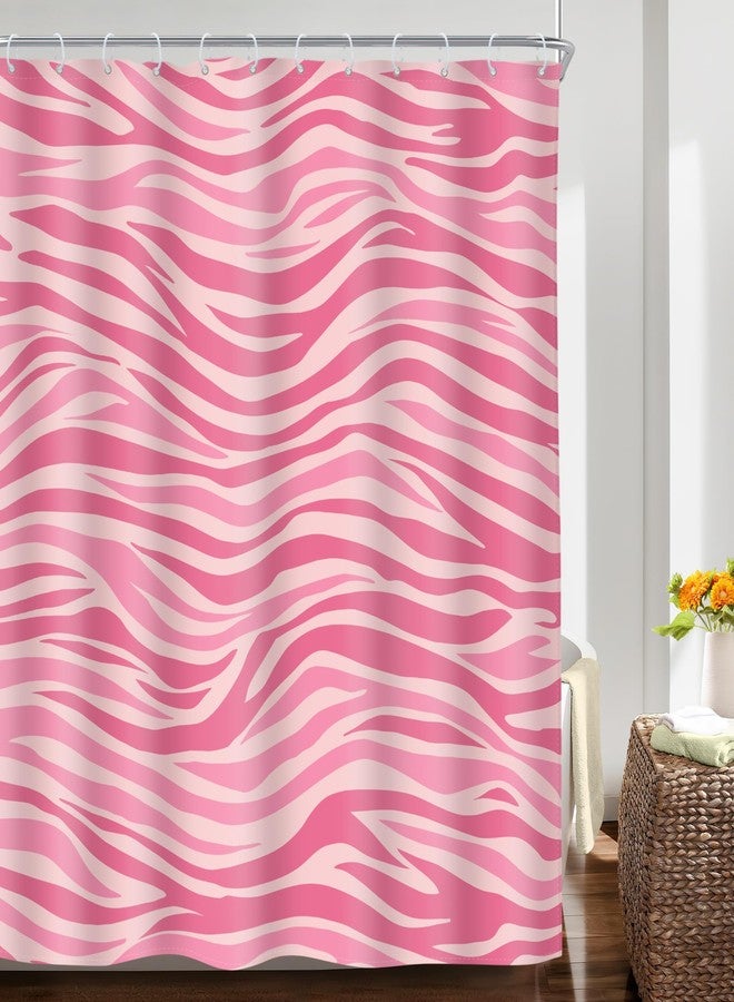 Riyidecor Pink Print Shower Curtain Girls Retro Hot Pink Girly Animal Cute Modern Abstract Vintage Tiger Zebra Print Women 60Wx72H Inch Fabric Decor Bathroom Polyester Waterproof 12 Pack Hooks - Image 2