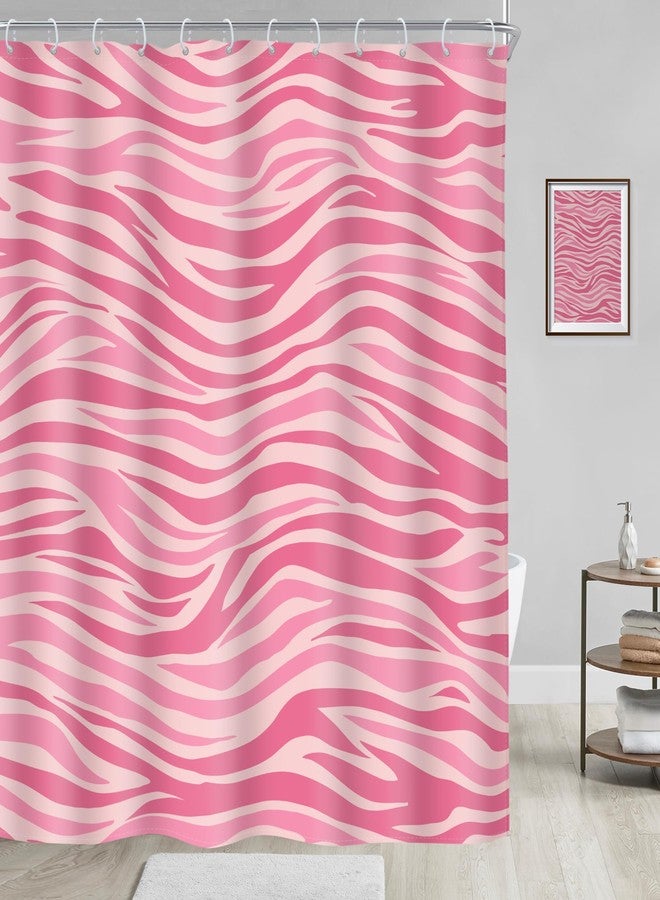 Riyidecor Pink Print Shower Curtain Girls Retro Hot Pink Girly Animal Cute Modern Abstract Vintage Tiger Zebra Print Women 60Wx72H Inch Fabric Decor Bathroom Polyester Waterproof 12 Pack Hooks - Image 3