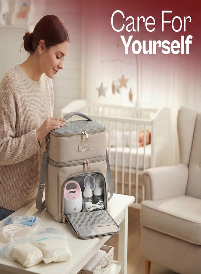 Castal Breast Pump Bag Spectra S1 S2–Insulated Spectra Pump Bag, Breastmilk Cooler Bag with Ice Pack–Leak-Proof Double Layer Breast Pump Travel Bag (Beige) - Image 5