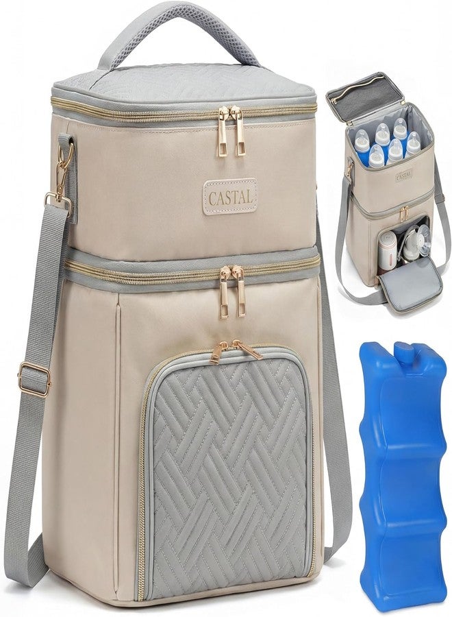 Castal Breast Pump Bag Spectra S1 S2–Insulated Spectra Pump Bag, Breastmilk Cooler Bag with Ice Pack–Leak-Proof Double Layer Breast Pump Travel Bag (Beige) - Image 1