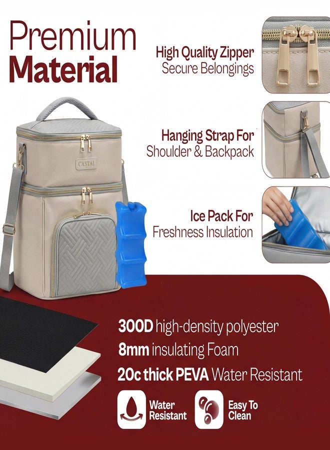 Castal Breast Pump Bag Spectra S1 S2–Insulated Spectra Pump Bag, Breastmilk Cooler Bag with Ice Pack–Leak-Proof Double Layer Breast Pump Travel Bag (Beige) - Image 3