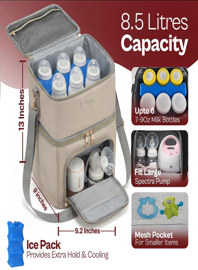 Castal Breast Pump Bag Spectra S1 S2–Insulated Spectra Pump Bag, Breastmilk Cooler Bag with Ice Pack–Leak-Proof Double Layer Breast Pump Travel Bag (Beige) - Image 2