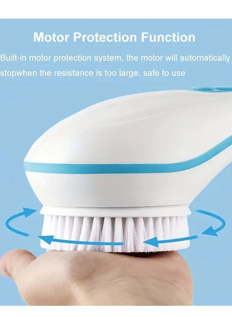 Denx - Electric Shower Body Brush, 5 in 1 Back Brush Long Handle for Shower Brush, Used for Body Cleaning Exfoliating Massage, Body Scrubber with Rotating Brush Heads - Blue - Image 1