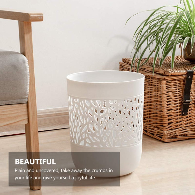 woobles Large Garbage Can, Bathroom Trash Can, Durable Plastic Trash Can Wastebasket, Waste Container Basket Storage Bin for Home Kitchen Office Room Bathroom Usage, White - Image 2