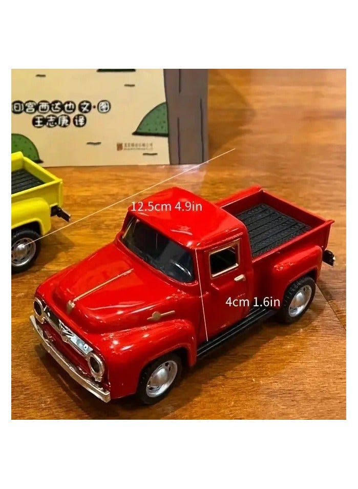 Old metal pickup truck model toy car red color with gold eyeliner realistic simulation size 1:32 beautiful looking classic car useful for playing, room or office decoration or decoration on the shelves of the hair house or professional photography for photo backgrounds or to make an old popular model of heritage - Image 2