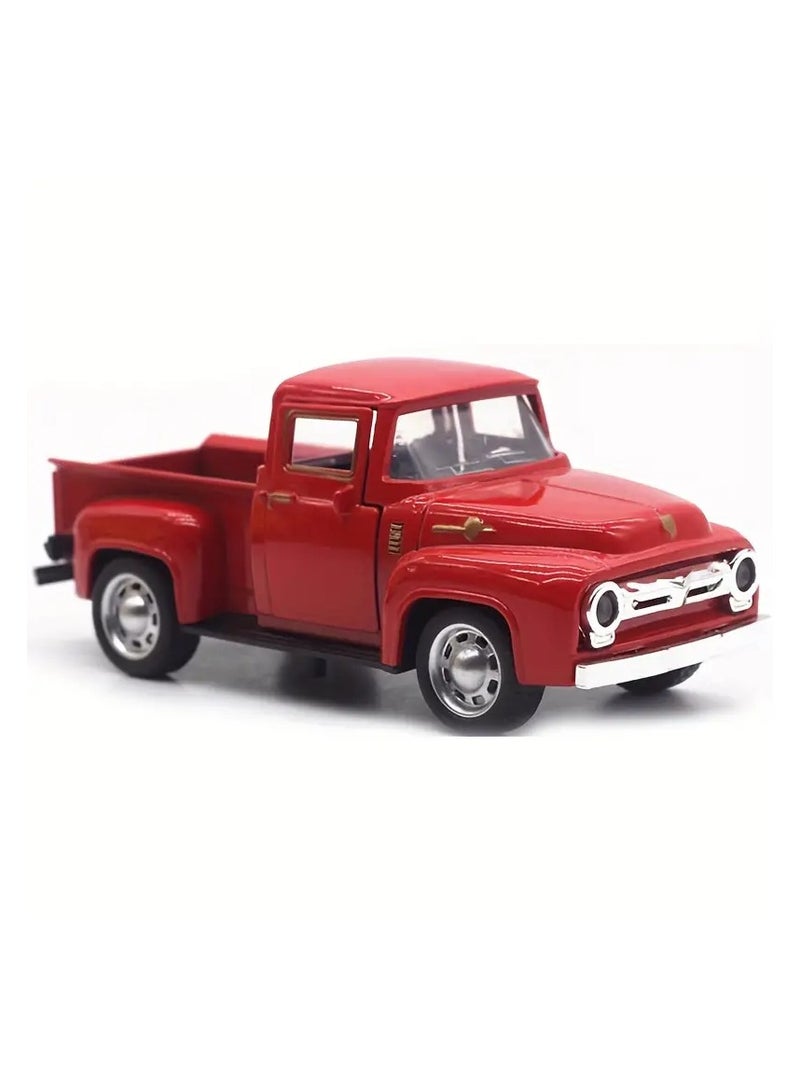 Old metal pickup truck model toy car red color with gold eyeliner realistic simulation size 1:32 beautiful looking classic car useful for playing, room or office decoration or decoration on the shelves of the hair house or professional photography for photo backgrounds or to make an old popular model of heritage - Image 4