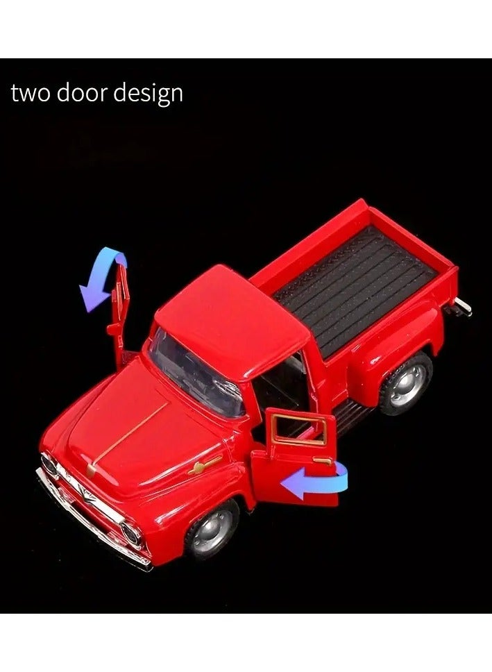 Old metal pickup truck model toy car red color with gold eyeliner realistic simulation size 1:32 beautiful looking classic car useful for playing, room or office decoration or decoration on the shelves of the hair house or professional photography for photo backgrounds or to make an old popular model of heritage - Image 5