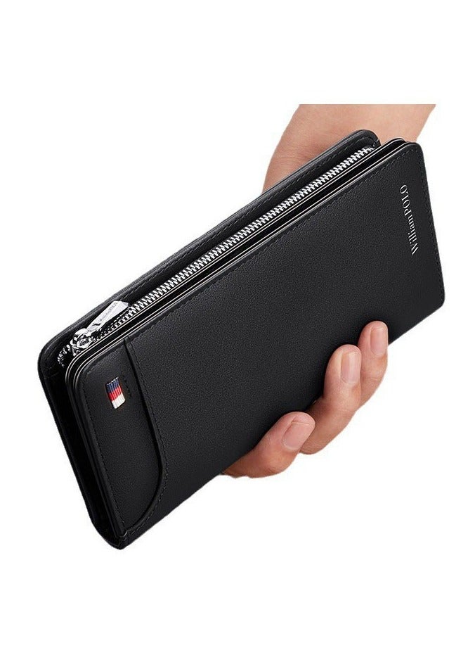 WilliamPolo Long Wallet Genuine Leather Handbag Men's Wallet Zipper Leather Clip Business Multi functional Handbag - Image 1