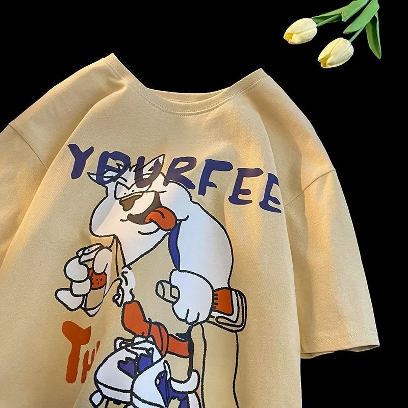 Short-sleeved T-shirt Men's Fashionable Brand Summer Loose Half-sleeved 2023 New Internet Trendy ins Simple Printed Top - Image 1