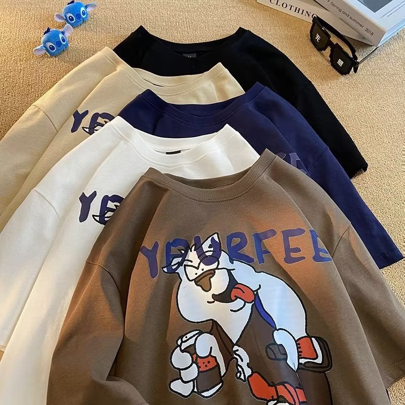 Short-sleeved T-shirt Men's Fashionable Brand Summer Loose Half-sleeved 2023 New Internet Trendy ins Simple Printed Top - Image 3