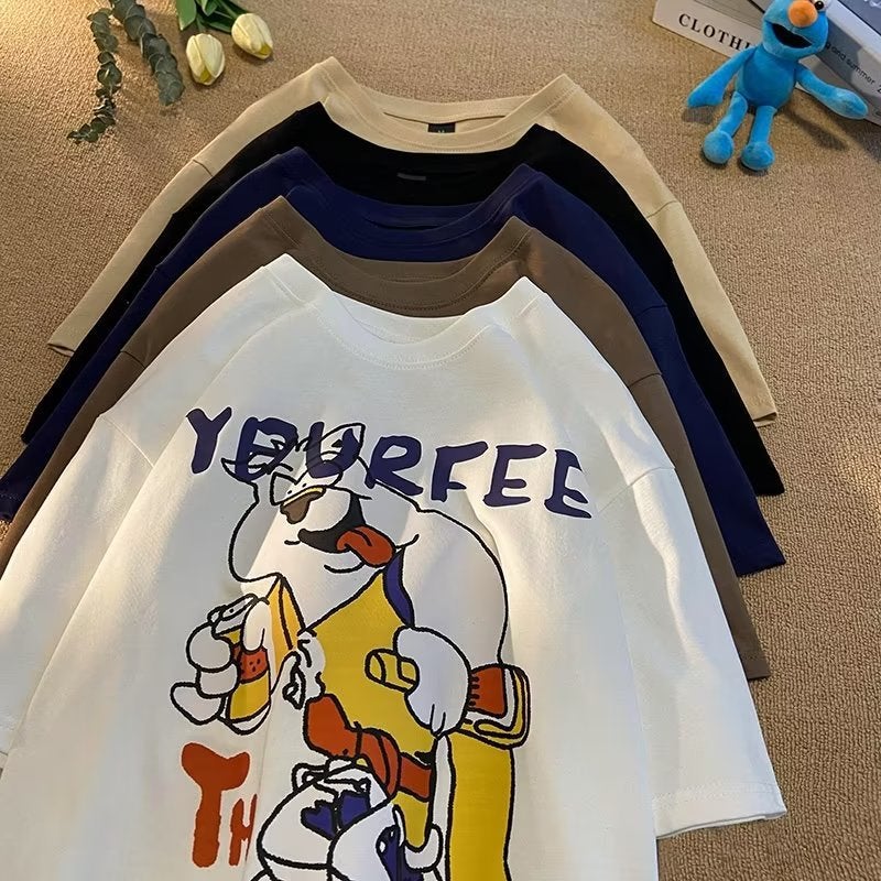 Short-sleeved T-shirt Men's Fashionable Brand Summer Loose Half-sleeved 2023 New Internet Trendy ins Simple Printed Top - Image 5