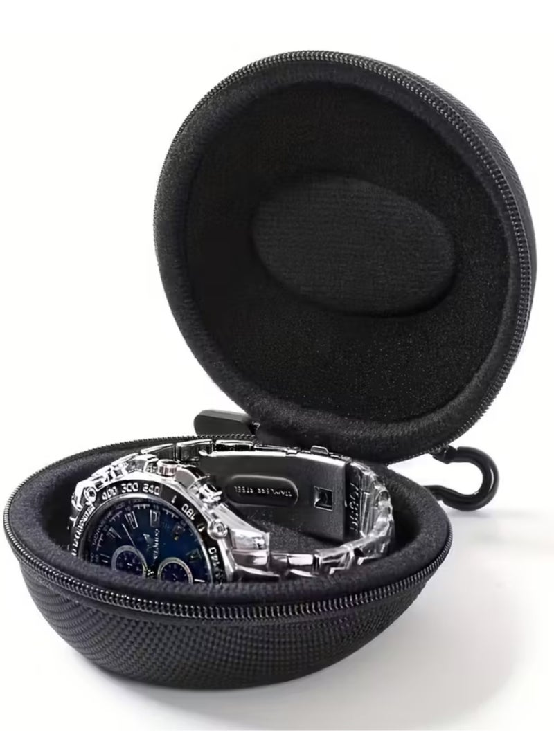 ZedAura Portable Single Watch Travel Case (Black, Round) Durable Polyester Fiber Watch Storage Box with Fabric Lining Shockproof Organizer for Men's & Women's Wristwatches & Accessories - Image 1