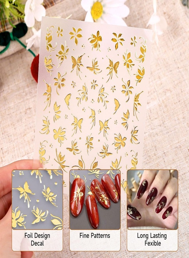 DUKASOU Gold Flower Nail Stickers for Nail Art, Spring Nail Stickers Decals Self Adhesive Floral Nails Sticker for Women Nails Art Sticker Decoration - Image 3