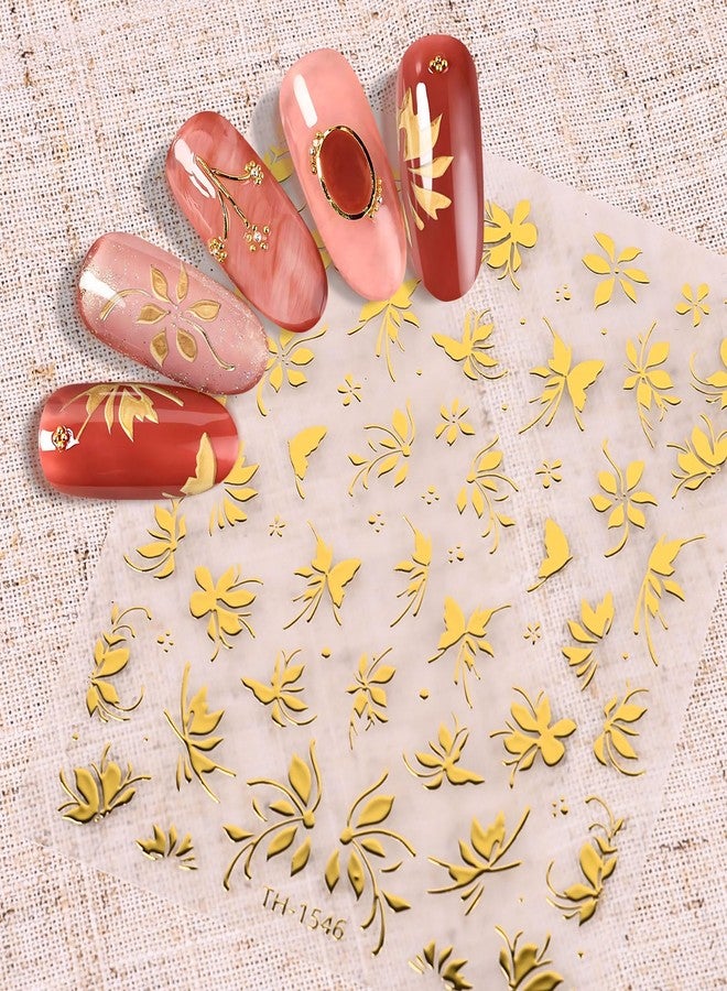 DUKASOU Gold Flower Nail Stickers for Nail Art, Spring Nail Stickers Decals Self Adhesive Floral Nails Sticker for Women Nails Art Sticker Decoration - Image 2