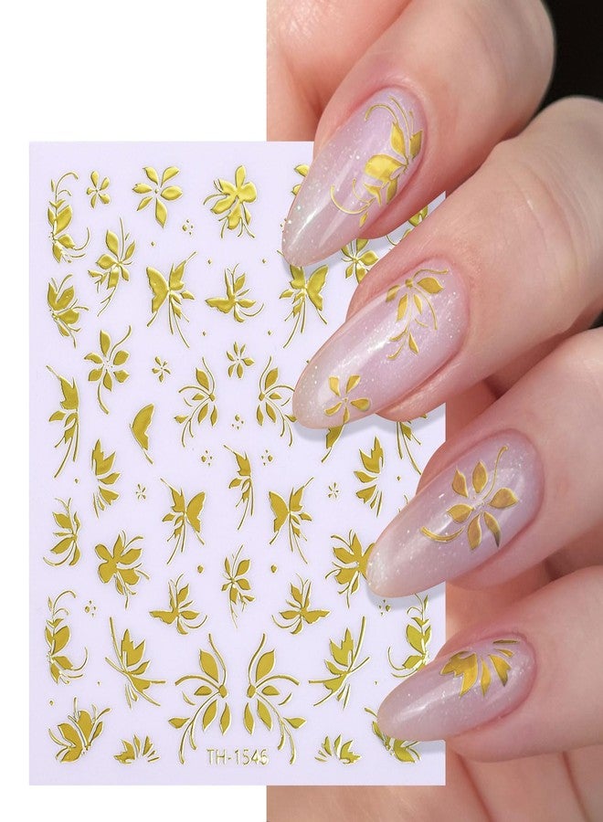 DUKASOU Gold Flower Nail Stickers for Nail Art, Spring Nail Stickers Decals Self Adhesive Floral Nails Sticker for Women Nails Art Sticker Decoration - Image 1