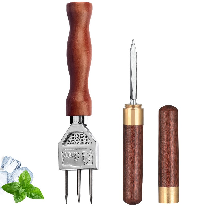 LINALL مجموعة من قطعتين من قطع الثلج من الفولاذ المقاوم للصدأ مع مقبض خشبي أداة نادل للنحت المتين (قطعتان بحجم 7.2 بوصة) - Image 1