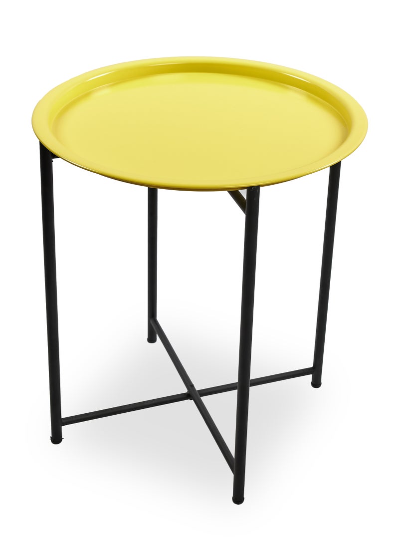 TTTP The Professionals Choice FOLDABLE METAL TABLE CONSISTS OF ROUND TRAY AND BLACK STAND FOR THE LIVING ROOM (DIAMETER 46CM, HEIGHT 51CM) YELLOW COLOR  - Image 1