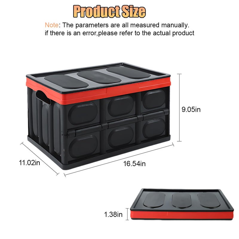Tuxihapp Car Trunk Organizer, Foldable Plastic Cargo Storage Box with Lid, Large Car Tool Container with Handles, Universal Automotive Organization Accessories for Camping, Groceries (Black) - Image 2