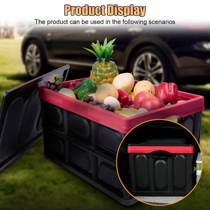Tuxihapp Car Trunk Organizer, Foldable Plastic Cargo Storage Box with Lid, Large Car Tool Container with Handles, Universal Automotive Organization Accessories for Camping, Groceries (Black) - Image 5